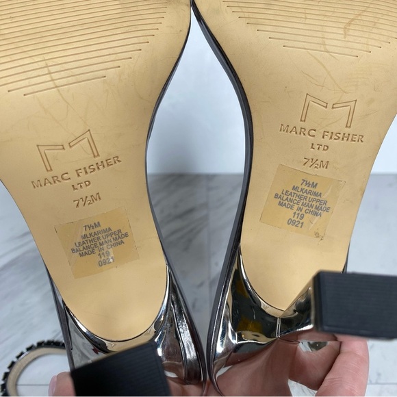 Marc Fisher Karima Square Toe Rhinestone Pewter Heeled Sandal 7 1/2 M - Picture 12 of 14